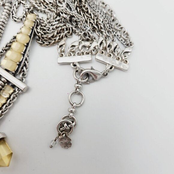 Lucky Brand Citrine Tone Quartz Acrylic Multi Chain Boho Statement Necklace - Picture 5 of 5
